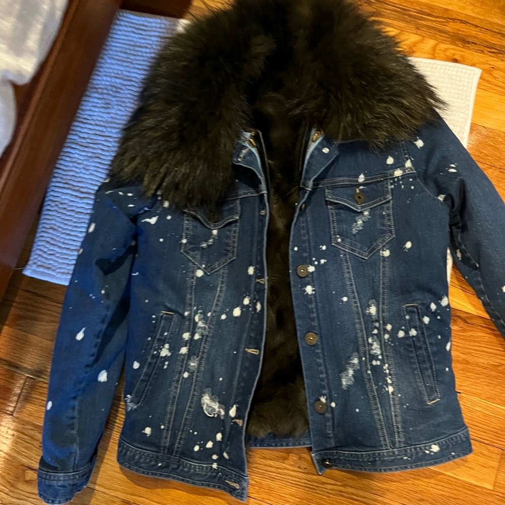 Denim Jacket with Faux Fur Collar